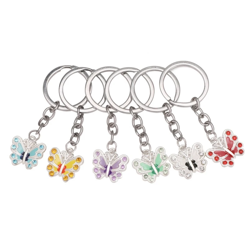 

New Fashion Colorful Butterfly Keychain Rhinestone Alloy Keyholder Accessories Butterfly Keyrings Gifts