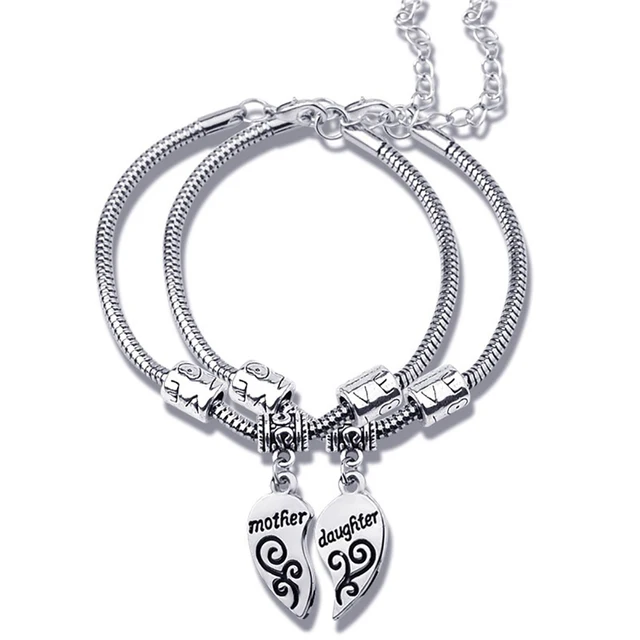 2pcs Matching Heart Mother Daughter Bracelets Bangles Pendant 2pcs Matching Heart Mother Daughter Bracelets Bangles Pendant Jewelry Gift