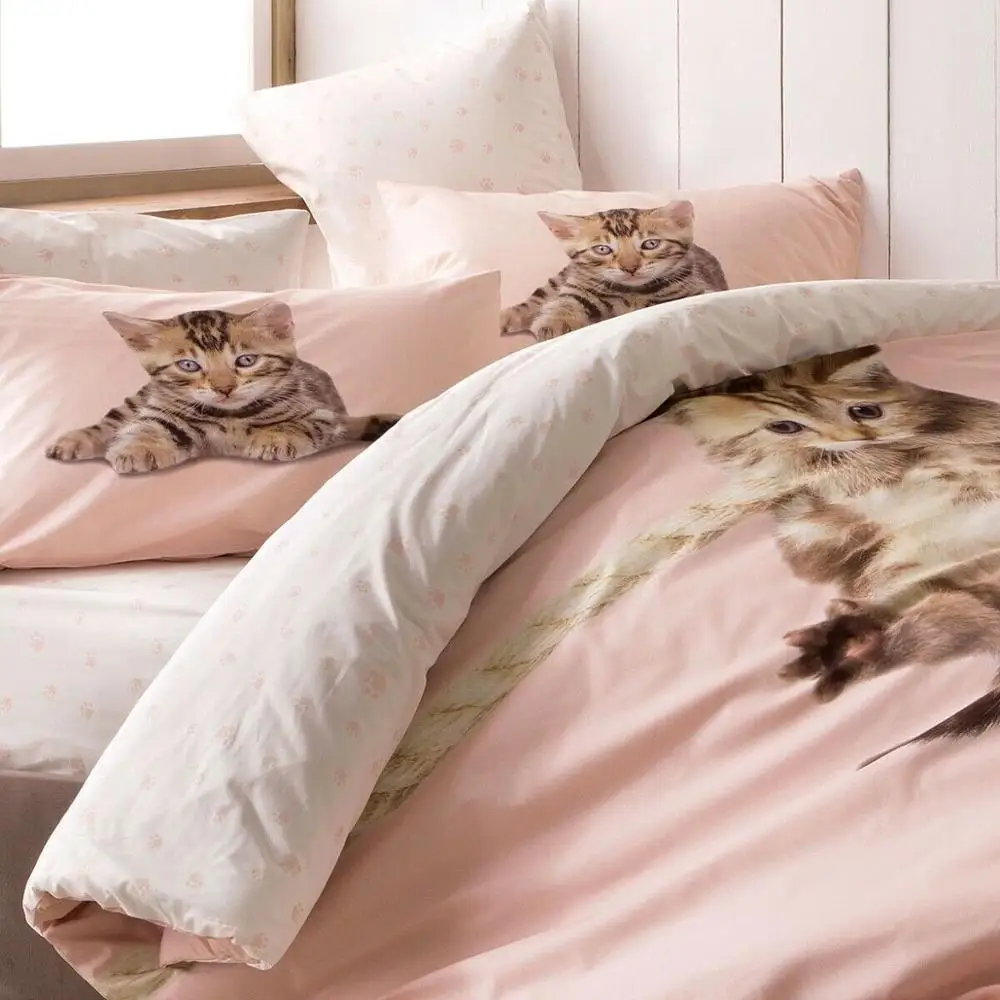 

100% Cotton 3D Full Double Cats Printed Bedding Quilt / Duvet Cover Set 4 Pcs