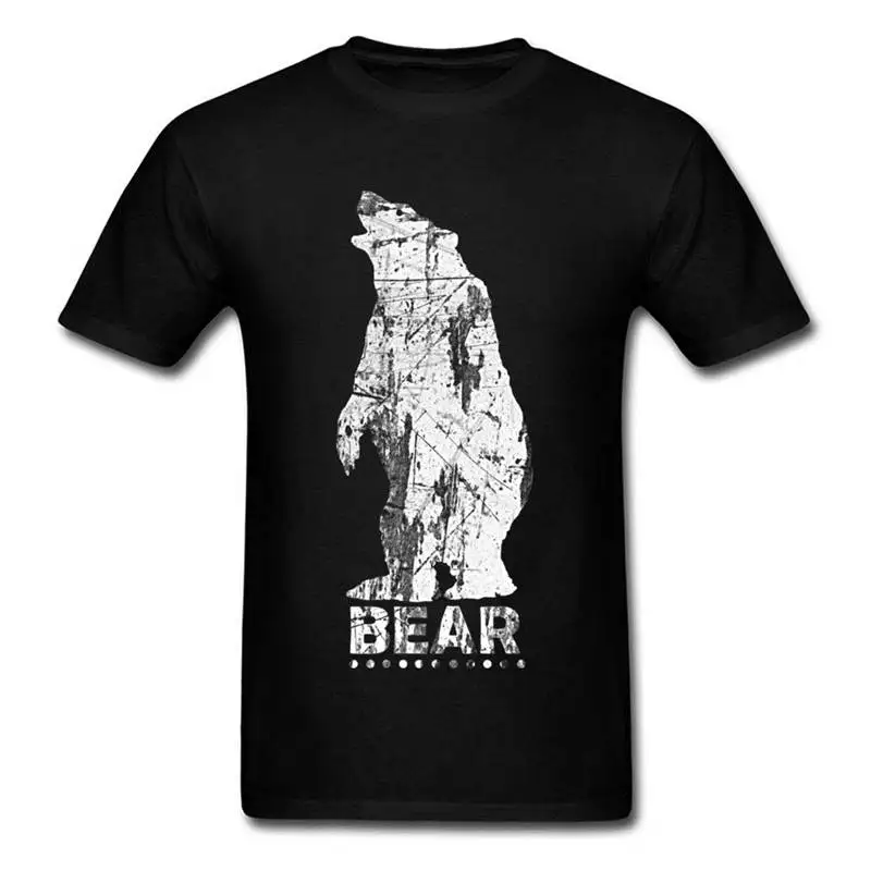 Cool Tees Crew Neck White Outline Big Russia Bear Short-Sleeve Premium Mens Tee Shirts