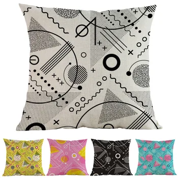 

Memphis Style Geometric Circles Lines Dots Blue Patchwork Patterns Pillow case Home Company Sofa Chair Decoration Cushion Cover