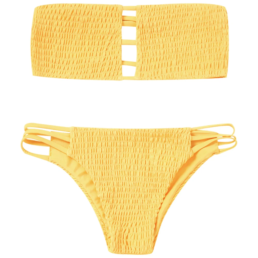 ZAFUL Womens Strapless Ladder Cut Bandeau Two Piece Bikini Set Swimsuit