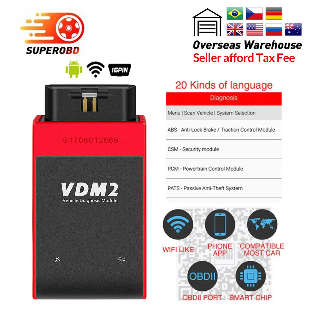 

UCANDAS VDM2 VDM II Full system V3.9 Wifi OBD2 Auto Diagnostic Tool VDMII for Android VDM 2 OBDII Code Scanner