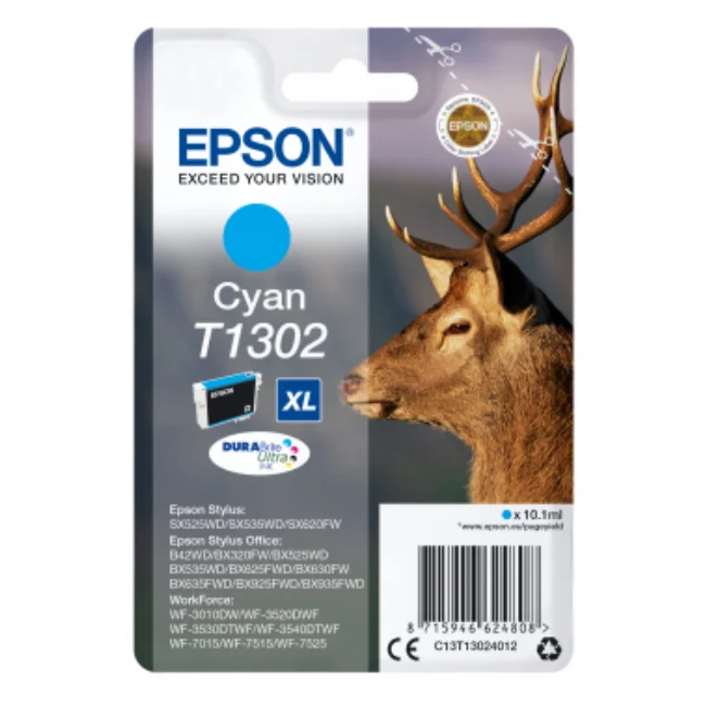Epson Stag Singlepack Cyan T1302 DURABrite Ultra Ink оригинал Рабочая WF 3520DWF WorkForce 7525 |Чип для картриджа| |