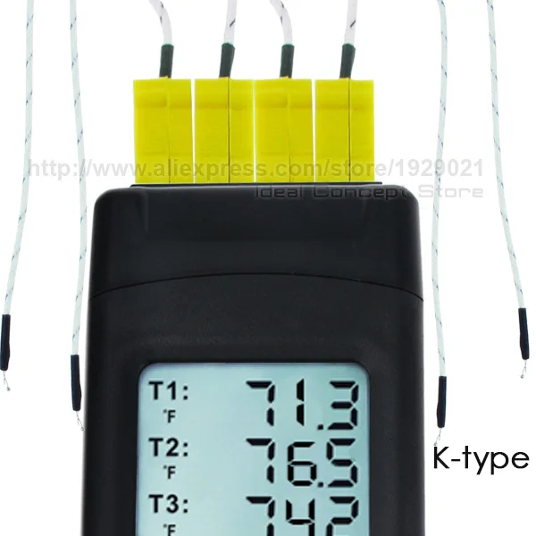 4 канальный цифровой термопары K-Тип термометр с Подсветка K-Тип металл и бисера зонд Температура инструмент