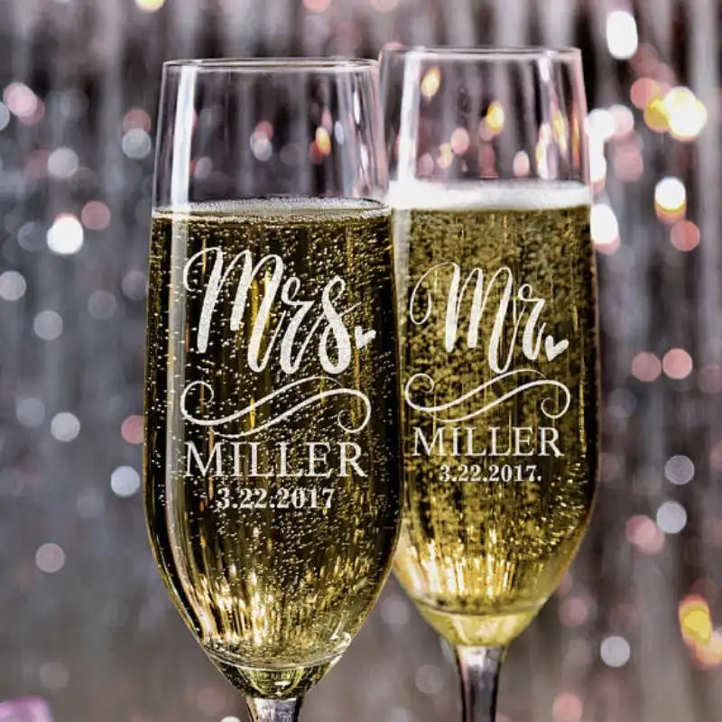 Wedding Day Toasting Bride Groom Champagne Flutes Mr Mrs Silver Glasses Gift 