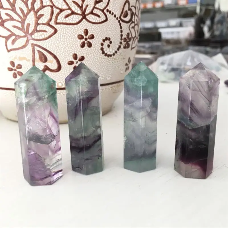 4pcs Natural purple green fluorite QUARTZ CRYSTAL WAND POINT Column Sceptres Pillar HEALING Reiki Chakra pendant | Дом и сад