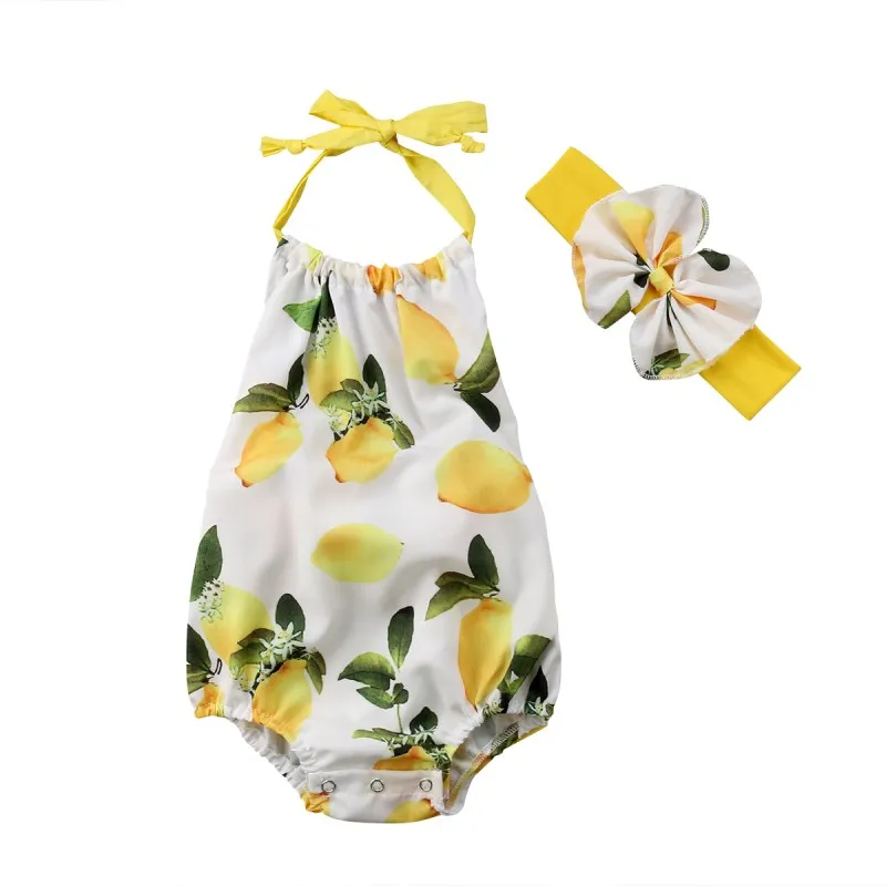 2PCS Newborn Baby Clothing Summer Sleeveless Backless Bowknot Lemon