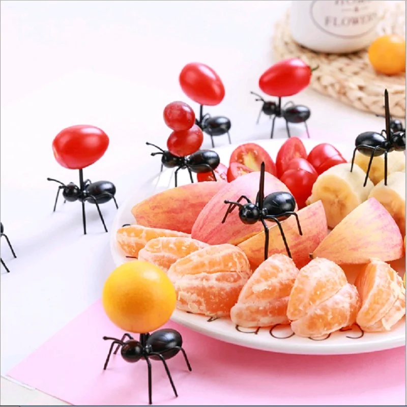 

12pcs/set Baby Fruit Fork Reusable Kawaii Ant Fruit Fork Tableware Multiple Use Snack Cake Dessert Forks For Party Creative