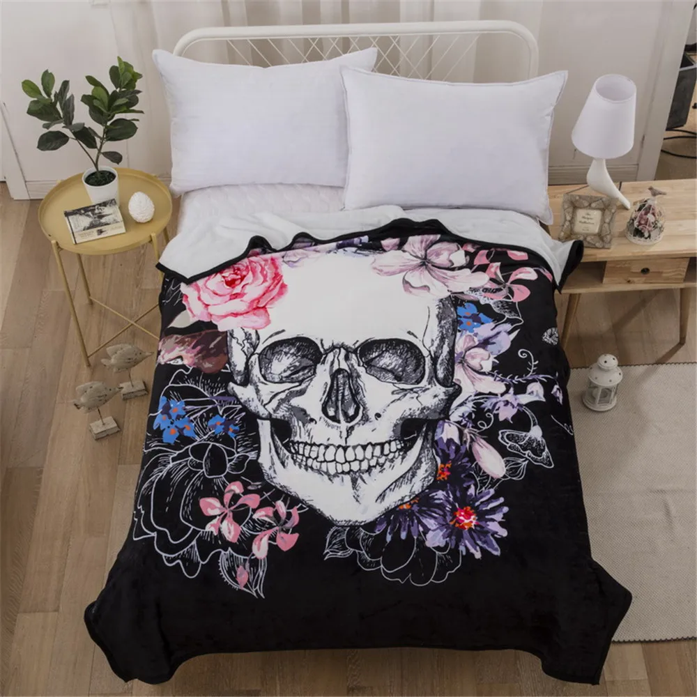 

Cilected Sugar Skull Printed Throw Blanket For Beds Thick Fleece Plush Bed Cover Floral Blanket Adult Bedclothes 150*200cm