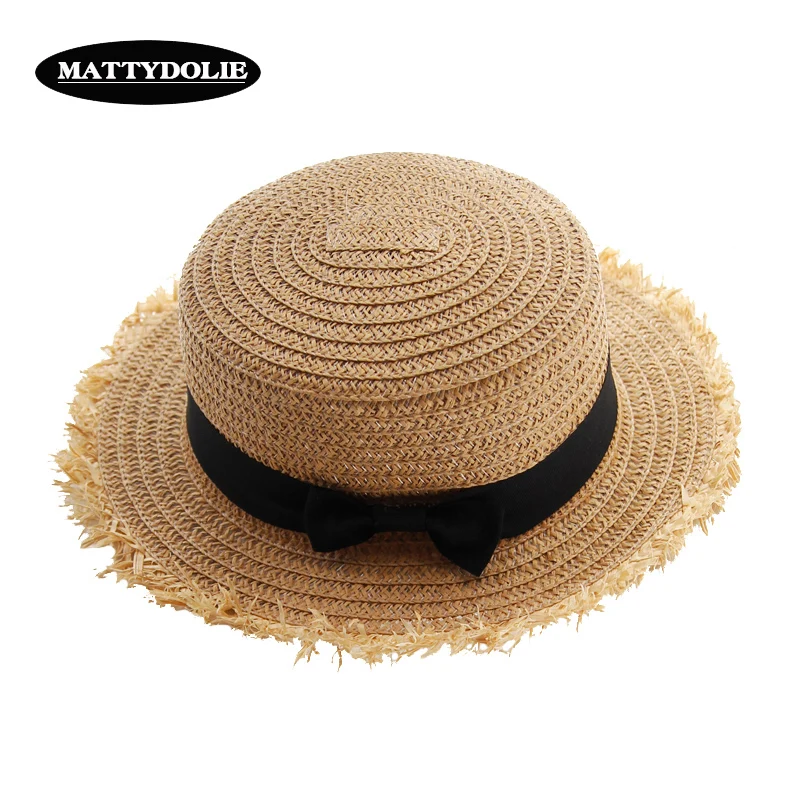 

MATTYDOLIE Straw hat bow hat visor woman summer Korean sunscreen holiday travel hat casual wild hat