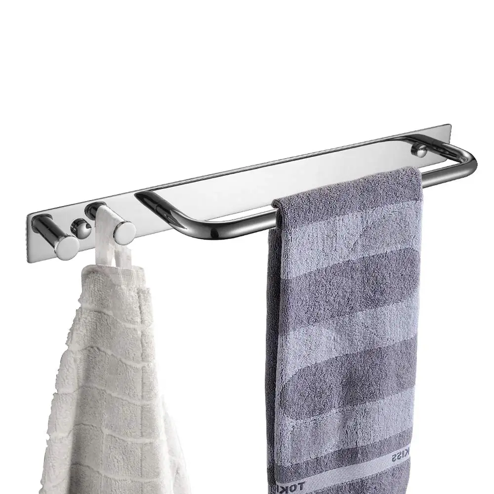 

Bathroom Kitchen Stainless Steel Towel Rack Holder Organizer with Two Hooks