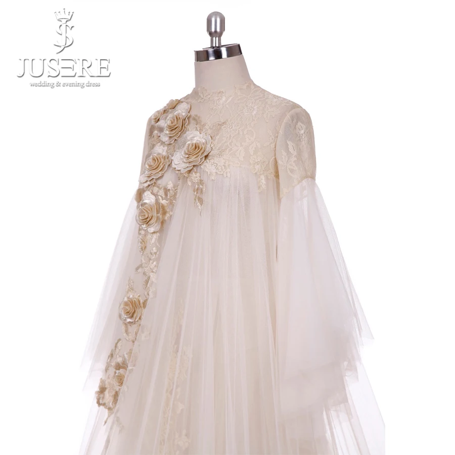 Jusere 2018 уникальный Дубай cаудовская Аравия Стиль тюль платье-трапеция 3D с длинными рукавами, с кружевными цветами кружевное платье для