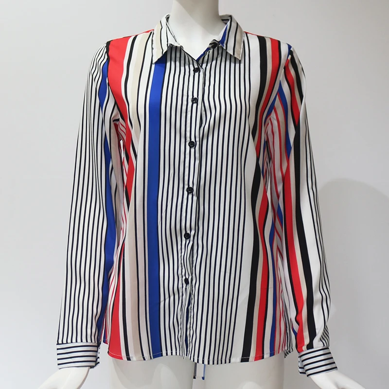 Женские блузки мода длинный рукав отложной воротник офисная шифоновая блузка рубашка повседневные топы плюс размер