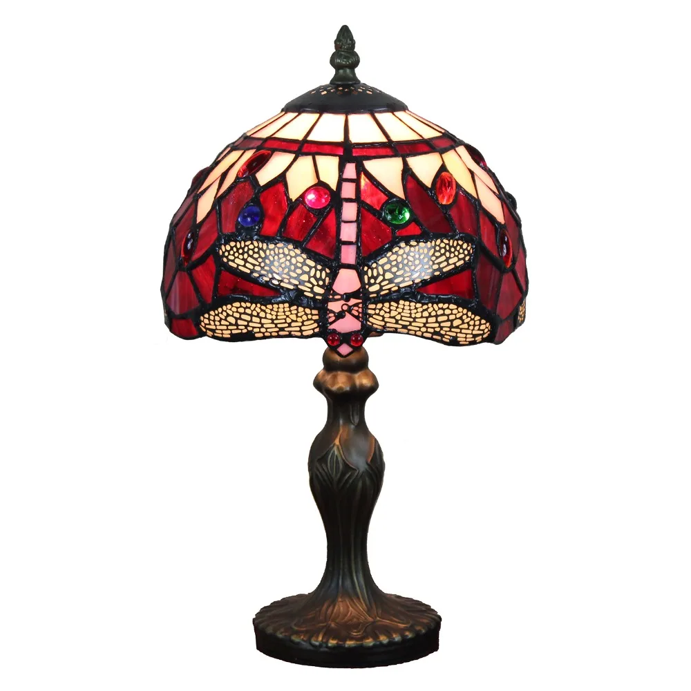

Stained Glass Red Dragonfly Table Lamp Bedside Accent Table Light