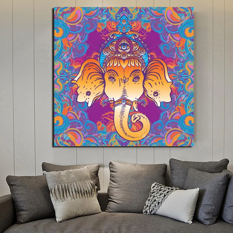 

Ganesha Colorful Canvas Painting Print Living Room Home Decoration Modern Wall Art Oil Painting Posters Pictures Framework Art