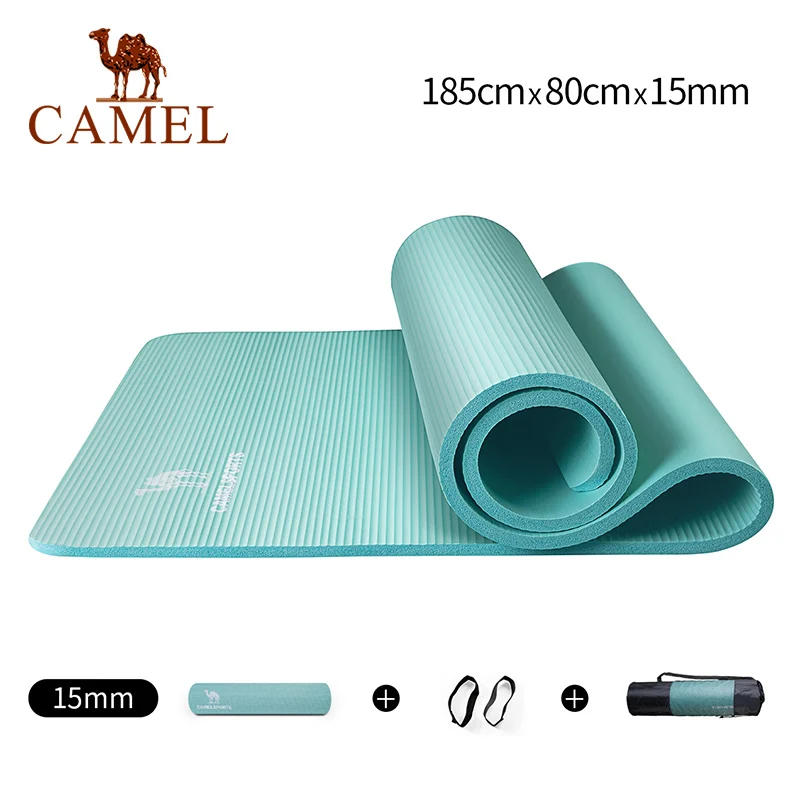 CAMEL Коврик для йоги, 185 см* 80 см, 15 мм, для фитнеса, тренировок, тренажерного зала, NBR, водонепроницаемый, обновленный, для тренировки, фитнеса, натуральный каучуковый ремешок