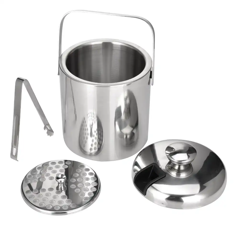 Stainless Steel Insulated Ice Bucket Ice Cube Container Round Double