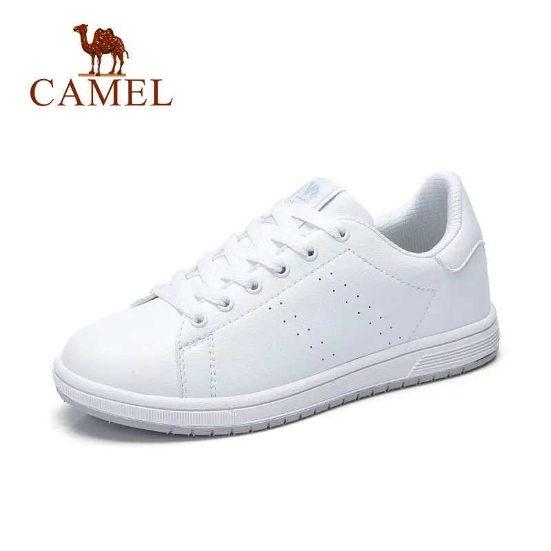 Beste KAMEEL Vrouw 2018 Nieuwe Lage Hak Tennis Lederen Wilde Casual Witte Schoenen Vrouwen Fashion Kant Sneakers Ronde Hoofd Student Shose meisje