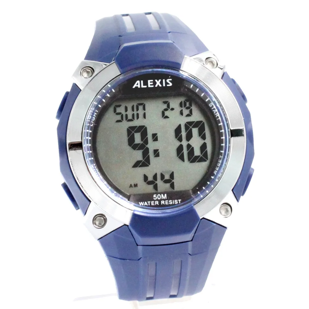 

ALEXIS Brand DW452A Date BackLight PNP Shiny Silver Bezel Water Resist Boy Girl Blue Digital Watch