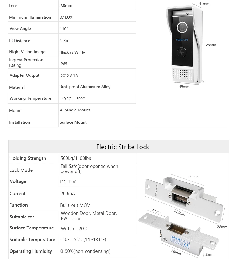 HOMSECUR " Wi-Fi IP RJ-45 видео-телефон двери внутренной связи Системы с 1.0MP IP65 открытый Камера-электрозащелка замок для домашней безопасности