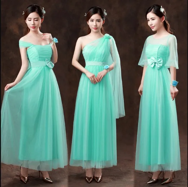 

2018 Long Turquoise Bridesmaid Dresses one shoulder Cross-Cross Short Prom Party Gown Vestido Sweet Memory