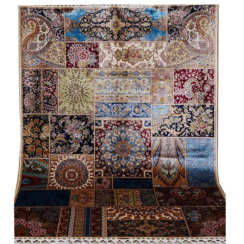 

FangCun 4'x6'Turkish Geometric Silk Carpet Handmade Tribal Hand Knotted Area Rug for living rooms or showrooms