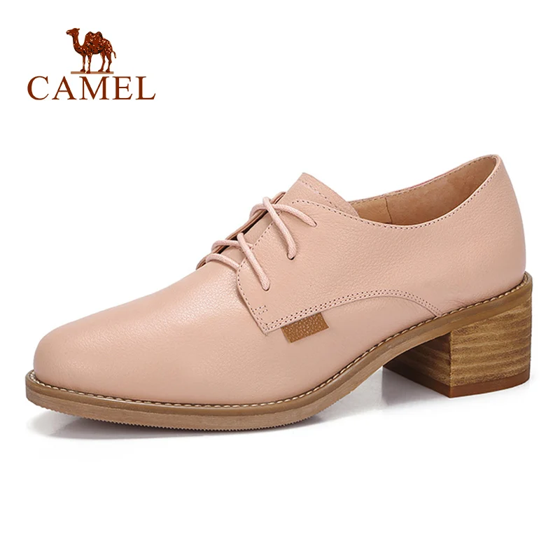 

CAMEL Spring New Fashion Pink Casual Women Single Shoes Women Genuine Leather Retro Dress Shoes For Ladies Med Heel Pumps