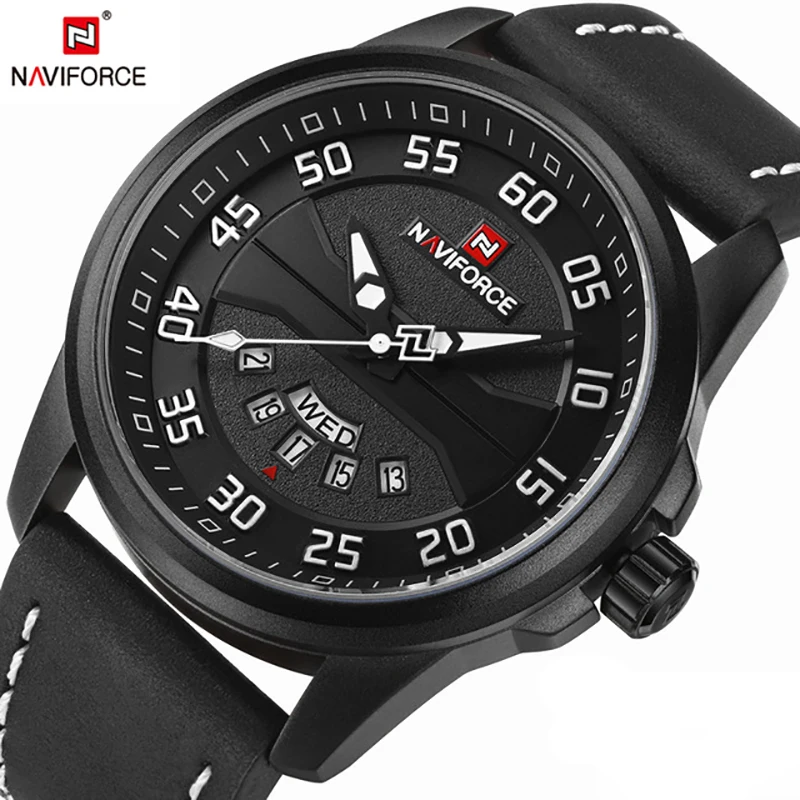 NAVIFORCE Роскошные Брендовые мужские часы кожаные аналоговые кварцевые