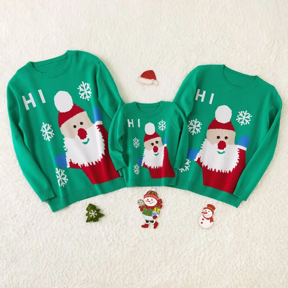 Hi Santa/Хлопковые вязаные свитера для всей семьи осенне-зимняя хлопковая
