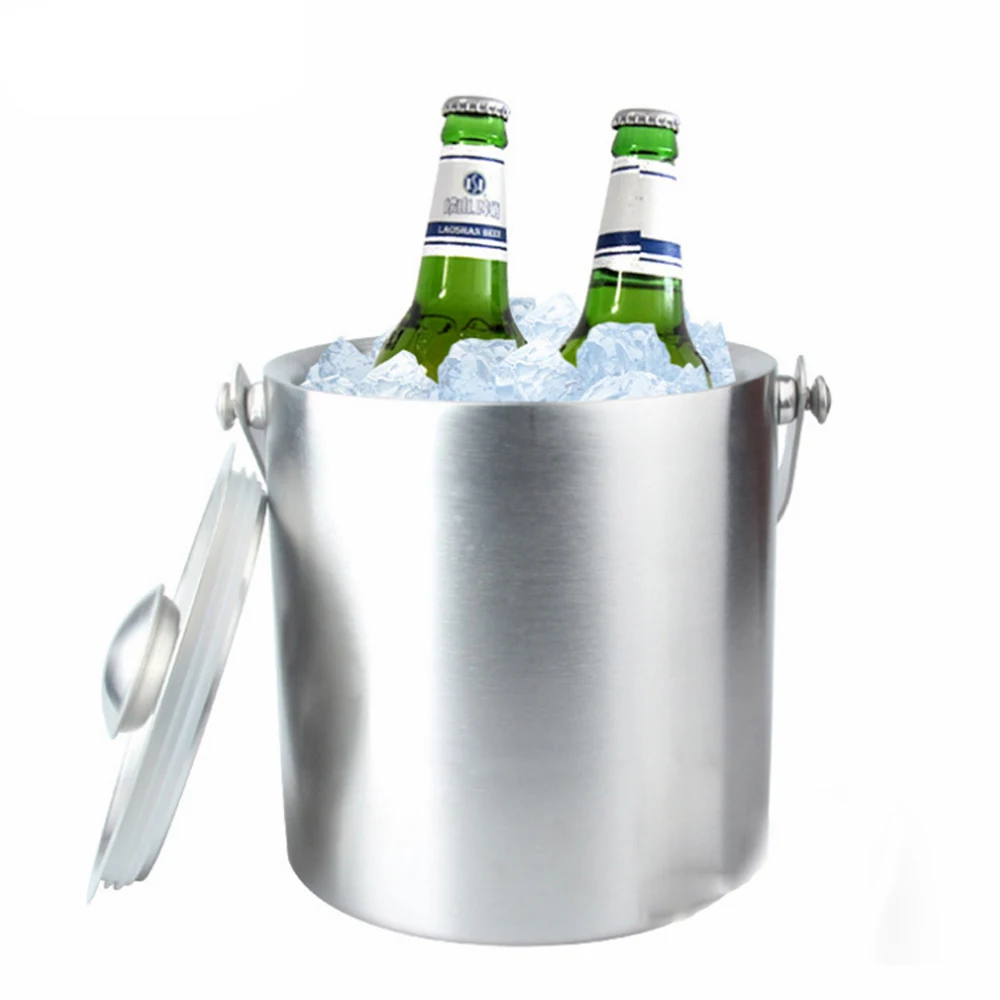 2L Double Layer Stainless Steel Portable Ice Buckets Barware Kitchen