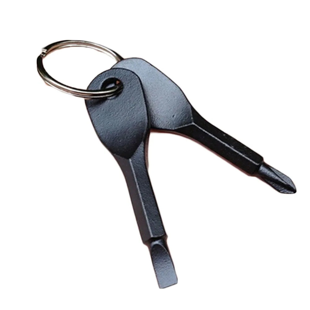 1set Stainless Steel Key Shape Slotted Screwdrivers Keychain
