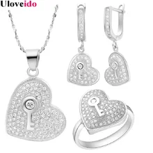 Сердце Сияющий Bijoux серебряные украшения Цвет комплекты Цепочки и ожерелья серьги и кольцо Размеры 8 обручальные кольца, свадебные украшения SetsT115-72