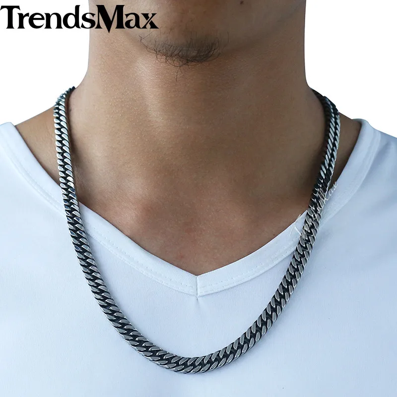 Trendsmax Jewelry Set Mens Necklace Bracelet Stainless Steel Chain Gunmetal Double Curb Cuban Rombo Link KS225