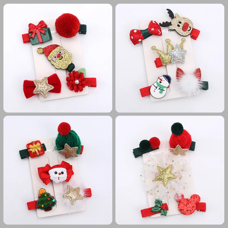 

5 pcs/lot-Children's Cute Christmas Hair Clip Set With Different Cartoon Clip Little Princess Girl Hair Accessories