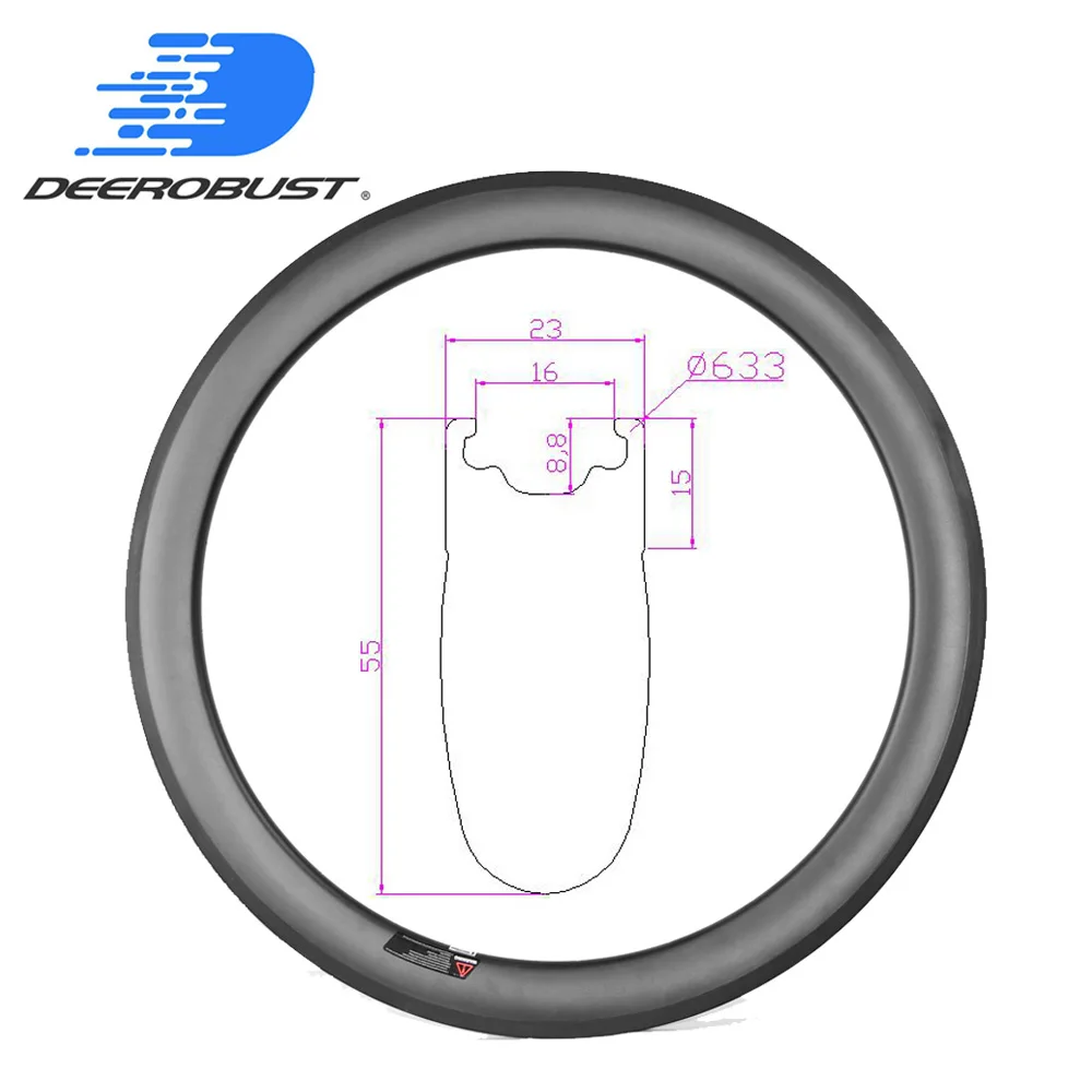 

515g 700c 55mm Depth 23mm Width Carbon Road Bike Rims Tubeless Clincher Bicycle Rim Racing Wheel Basalt Brake Surface UD 3K 12K