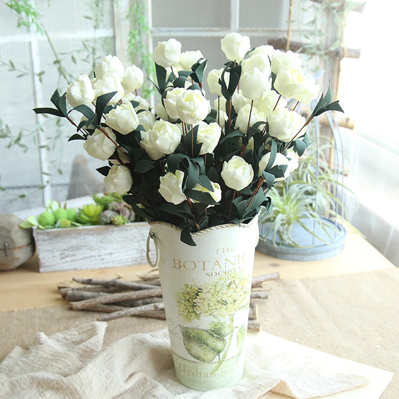10pcs/lot 6 Heads Artificial PE Rose Flowers for Wedding Birthday Home House Xmas Christmas Party Table Decoration Fake Flower