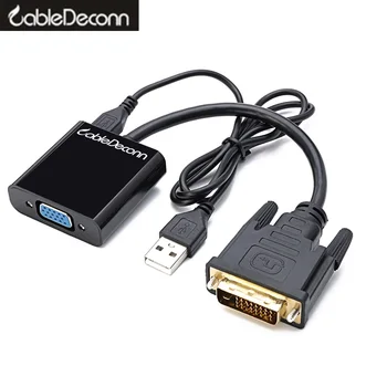 

DVI TO VGA Adapter DVI-D 24+1 to VGA HDTV Connector Cable With Micro USB Power Active Adapter for Projector PC dvd Monitor