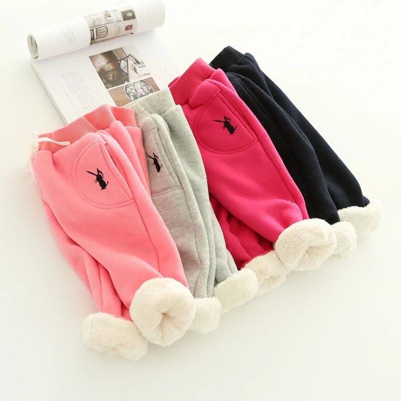 Children Outfits Winter Pants Boys Warm Thicken Casual Pants Fleece Spring Autumn Cotton Kids Pant Girl Fashion Loose Trousers