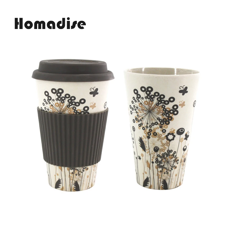 

Homadise 400ML Natural New Eco-Friendly Pattern Green Bamboo Fiber Coffee Cup Anti-scalding Silicone Protective Cover