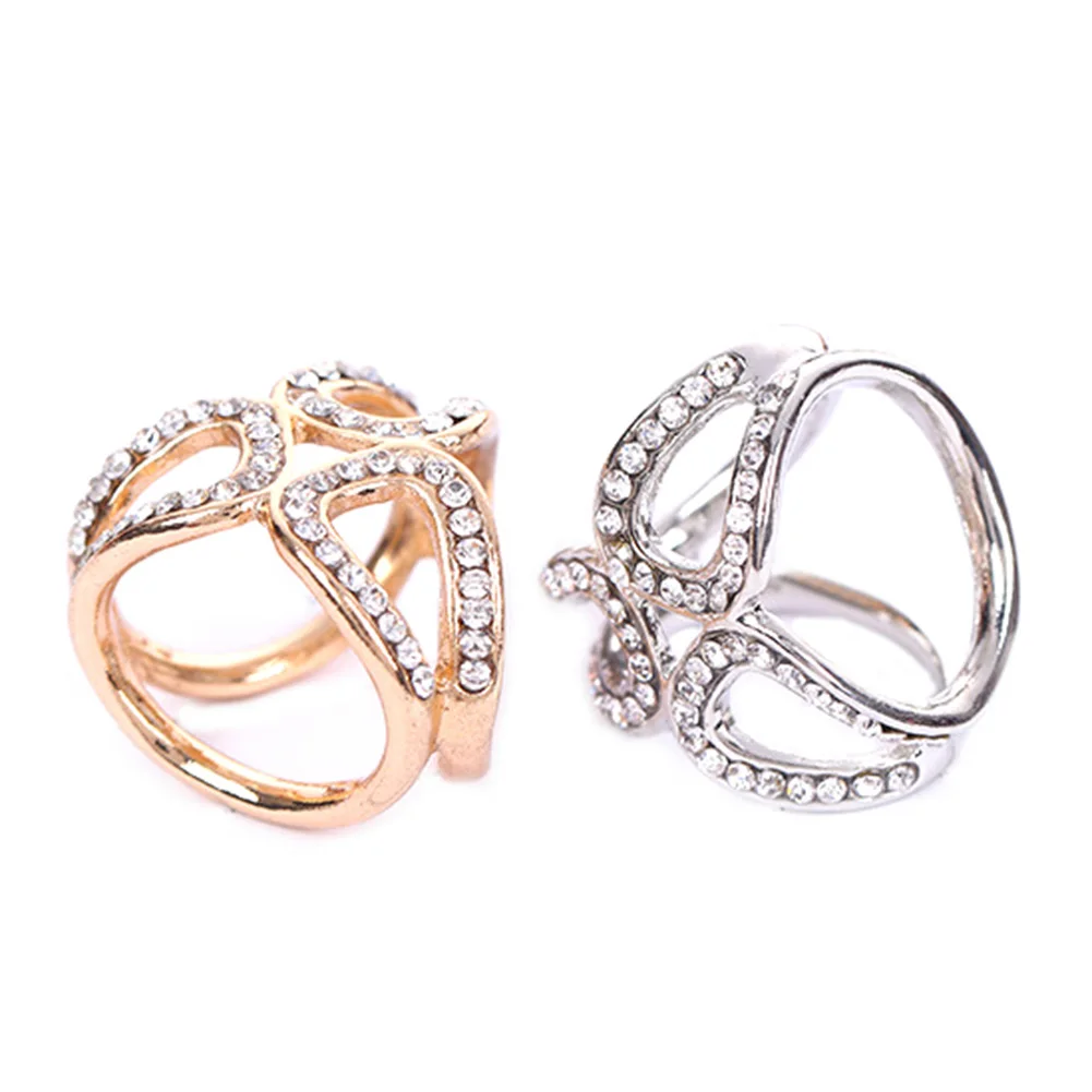 

New Simple Gold White Color Tricyclic Scarf Ring Jewelry Corsage For Women Shawl Buckle