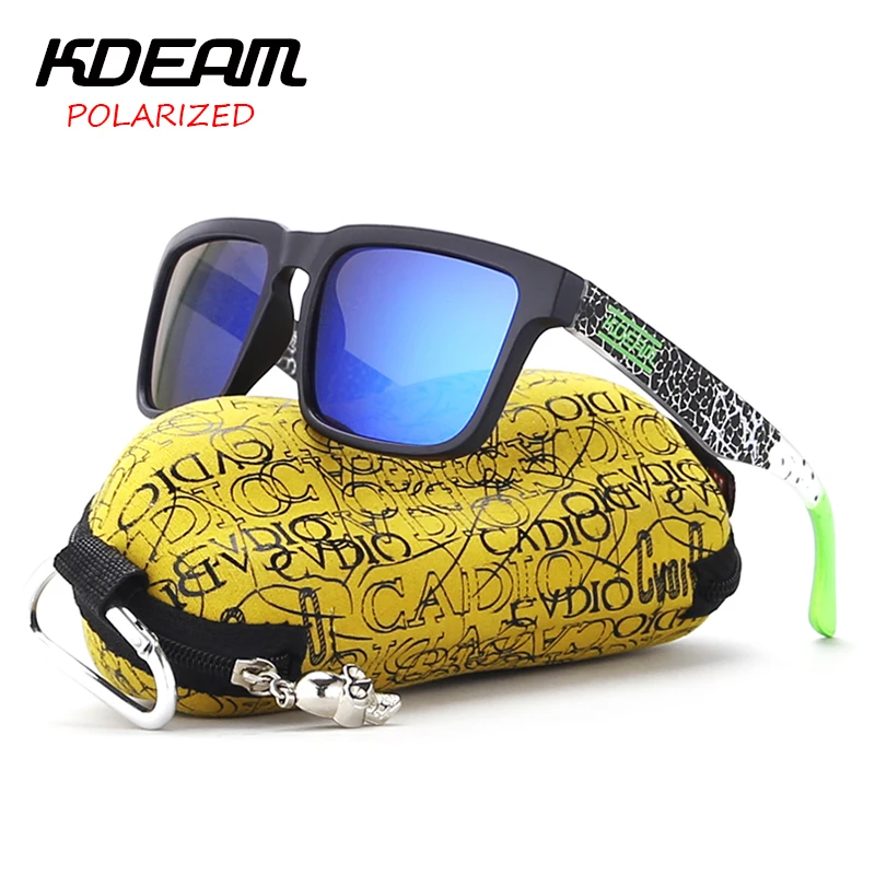 

KDEAM Sport Square Sunglasses Men Polarized oculos de sol masculino HD lens Green zonnebril mannen UV400 With Case KD901P-C5