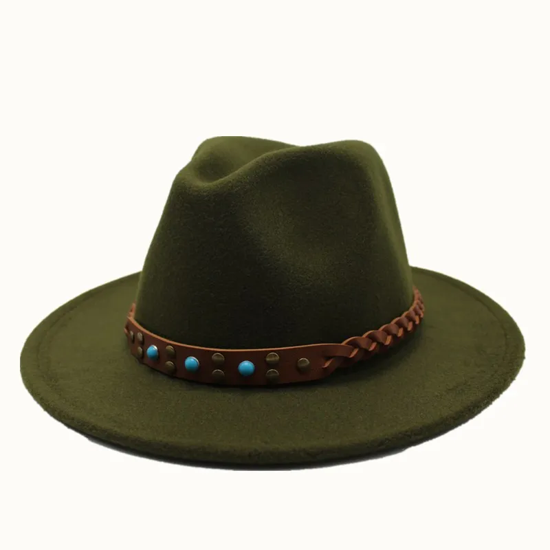 Seioum Wool Wide Brim Fedora Pure Felt Bowler Hat Dome Bucket Hat For Women British Style Feminino Jazz Church Vintage Men Hat - Цвет: Army Green