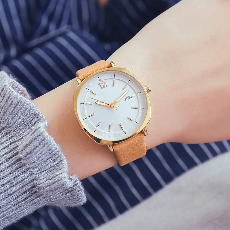 Ketiny Brand Women Square Watches Simple Red Leather Wristwatch Leather