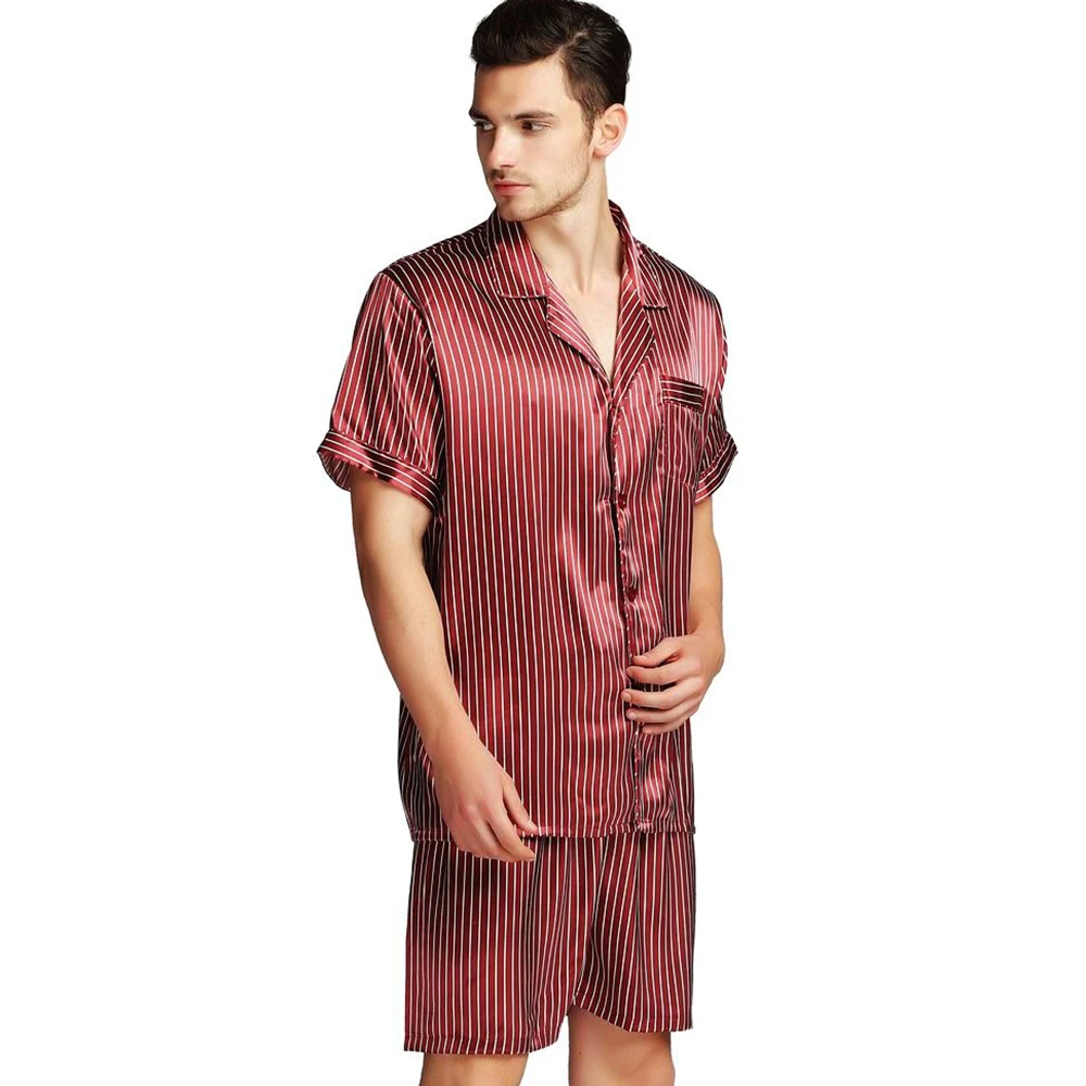 Mens Silk Satin Short Pajamas Pajama Pyjamas Set Sleepwear Set