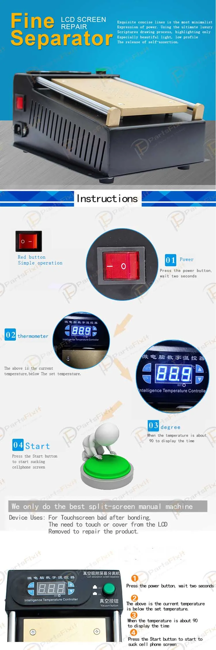 Наклонный сепаратор для сотового телефона lcd отделяя встроенную машину вакуумного насоса