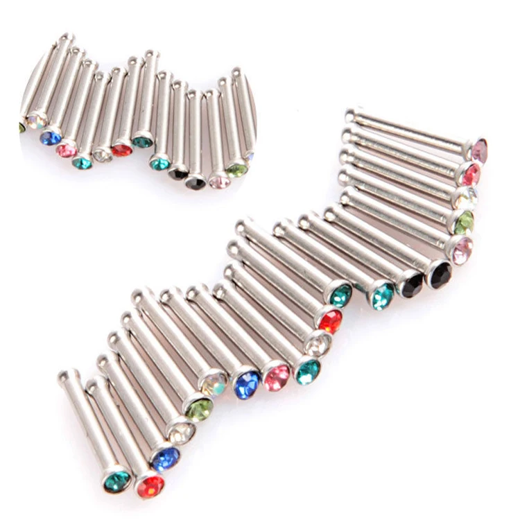 NEW 20PCS Body Rainstone font b Jewelry b font Mix Style Nose bar Ring Piercing Nose