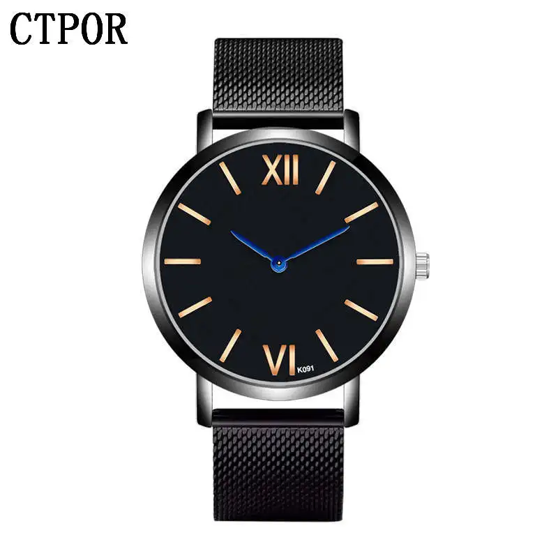 

CTPOR Mens Wristwatches Luxury Black Blue Gold Stainless Steel Man Watches 30m Waterproof Original Men Watch Male Clock reloj a