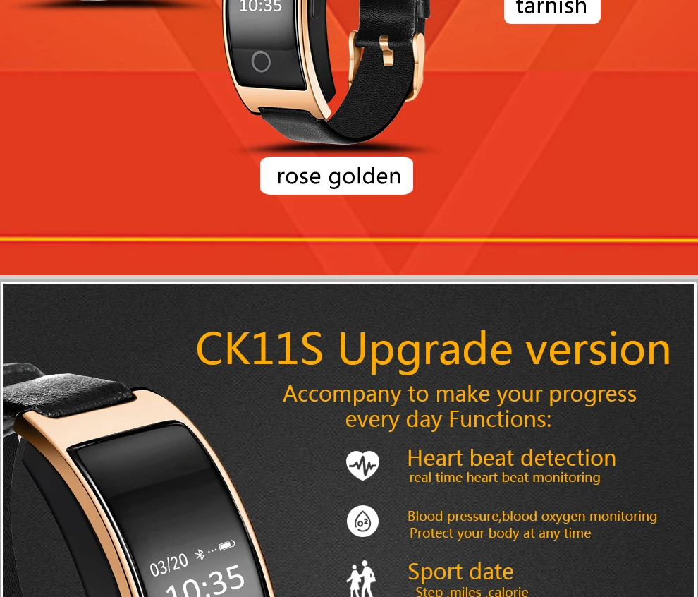 CK11S Wristband Blood Pressure Watch Blood Oxygen Heart Rate Monitor Pedometer IP67 Waterproof marigold 3
