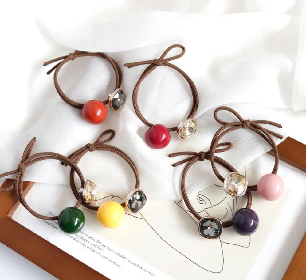 

Japanese And Korean Girls Lovely And Sweet Cream Ball Crystal Decorated Hair Rope Woman Hair Accessories